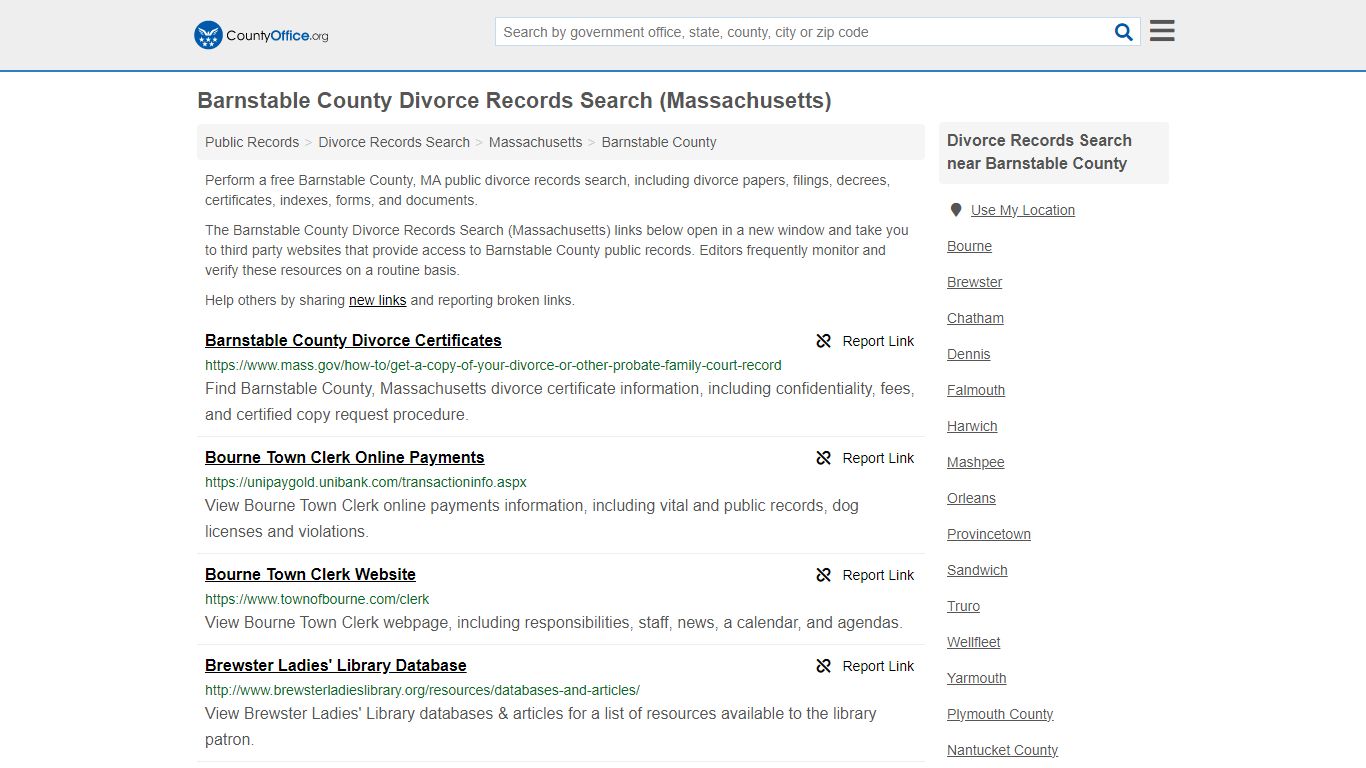 Barnstable County Divorce Records Search (Massachusetts) - County Office