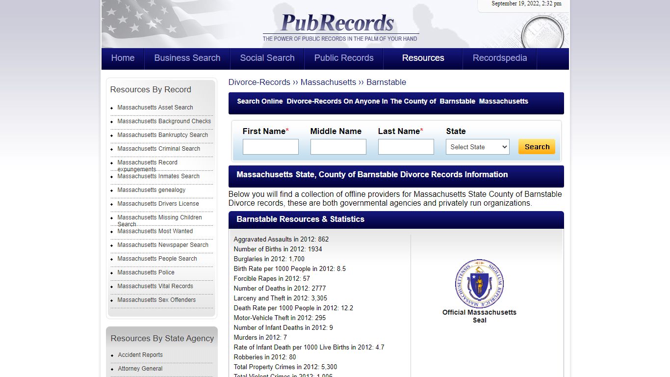 Barnstable County, Massachusetts Divorce Records